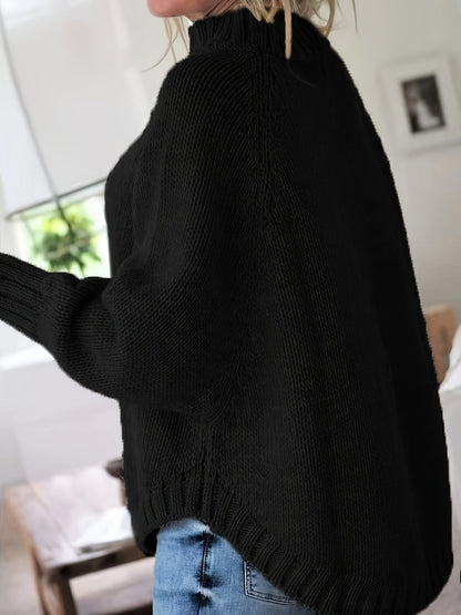 Pull col roulé oversize en maille torsadée pour femme, gros tricot, coupe ample, ourlet évasé, pull d'hiver douillet, 5 couleurs, S-XXL