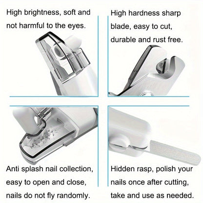 LED Pet Nail Clippers USB Rechargeable – Cat & Dog Nail Scissors with Built-In Light, Nail File & Anti-Splash Guard, Professional Precision Grooming Tool for Safe At-Home Pet Nail Trimming