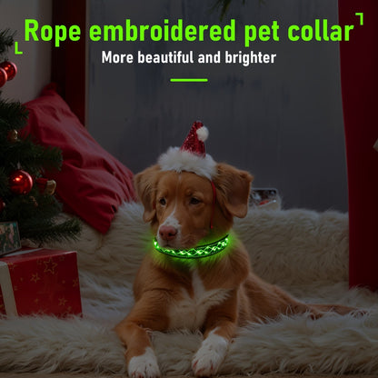 Collier pour chien à broderie LED rechargeable par USB pour la sécurité nocturne – Collier lumineux décoratif avec ajustement réglable pour chiens de petite, moyenne et grande taille, 4 couleurs, tailles S, M, L