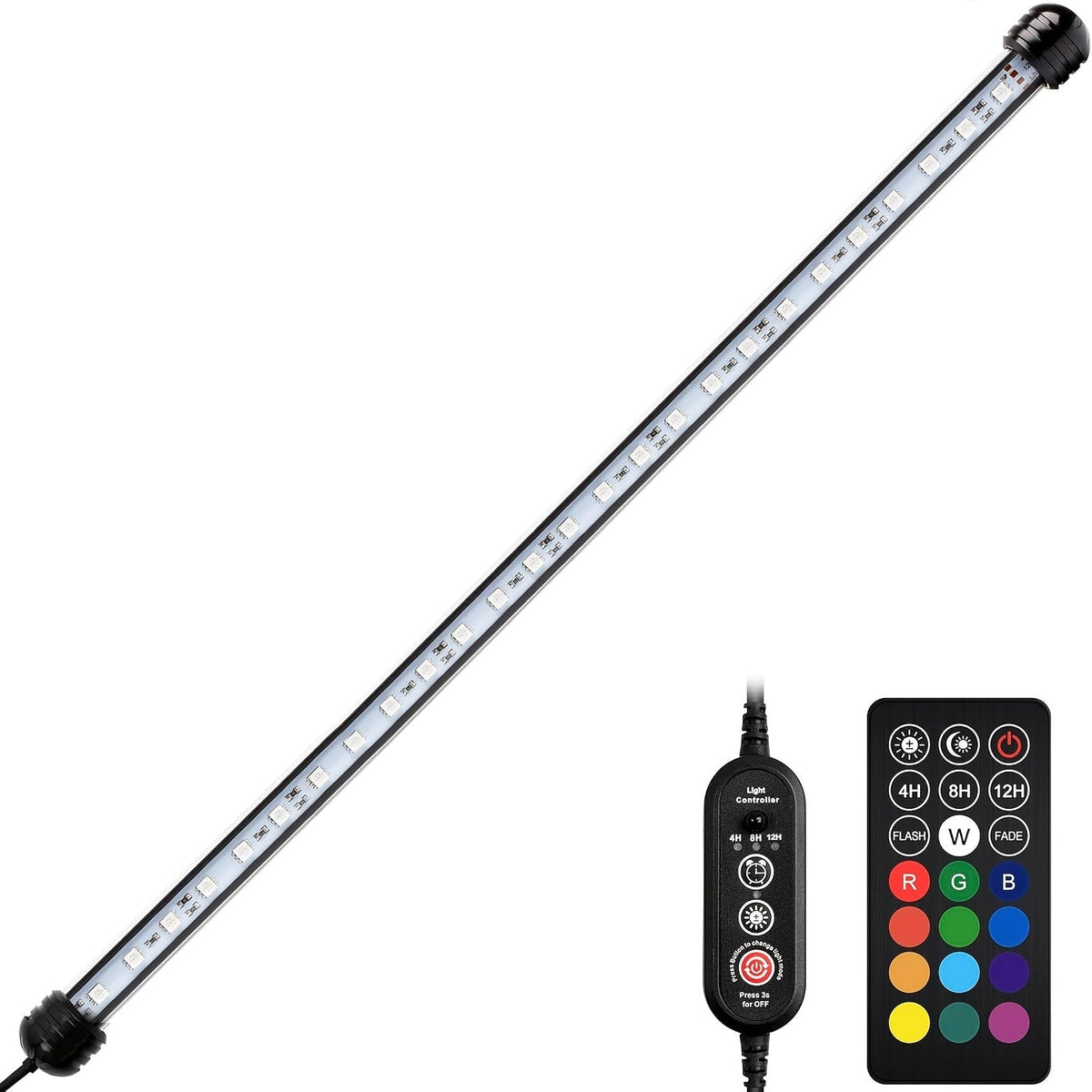 Éclairage LED submersible pour aquarium, lumière multicolore sous-marine pour aquarium, de 19 cm à 89 cm - Tailles multiples, 9 à 66 LED pour décoration d'aquarium d'eau douce et d'eau de mer