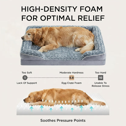 Lit orthopédique pour chien extra large lavable – Canapé en mousse à mémoire de forme en forme de C avec housse amovible, fond antidérapant et rebord de soutien pour chiens de grande et très grande taille, gris