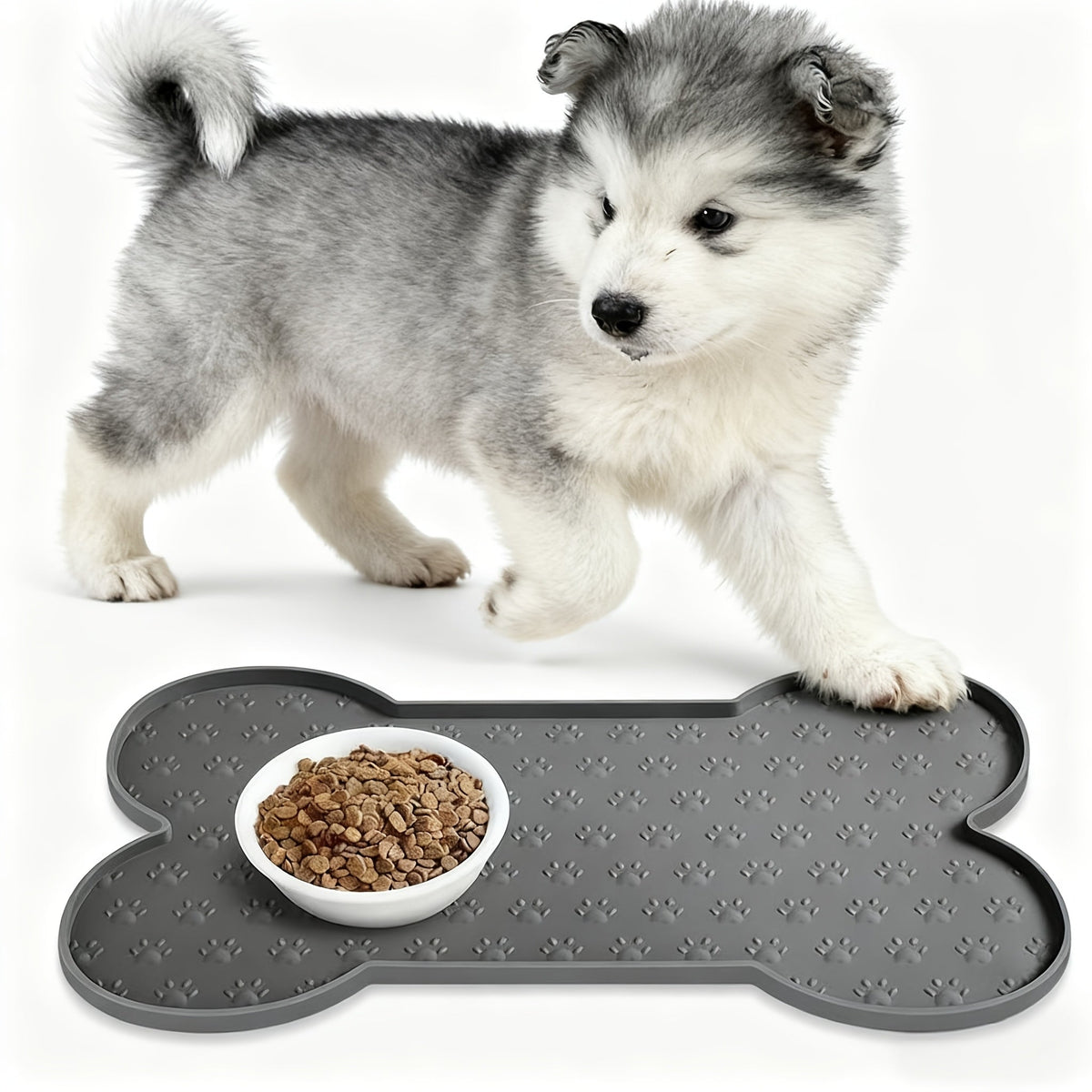 Tapis de nourrissage en silicone pour chiens – Tapis de gamelle antidérapant et imperméable facile à nettoyer – Sets de table pour gamelles d'eau et de nourriture pour chiens en noir, abricot, rose et gris