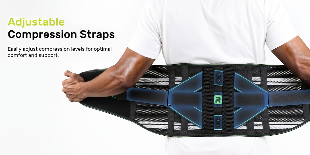 Ceinture lombaire de soutien avec coussin de massage, ceinture respirante pour le bas du dos pour hommes et femmes – Ceinture réglable pour soulagement de la douleur au travail, au port de charges et en voiture (Orange et bleu, S-XXL)