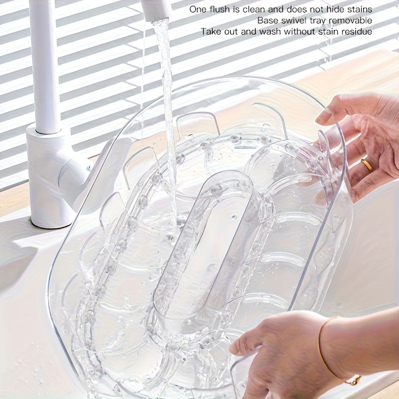 Rotating Kitchen Storage Tray Organizer – Clear Plastic Multi-Compartment Lazy Susan for Cabinet, Refrigerator & Countertop – Detachable Space-Saving Rotating Shelf for Pantry & Kitchen Organization