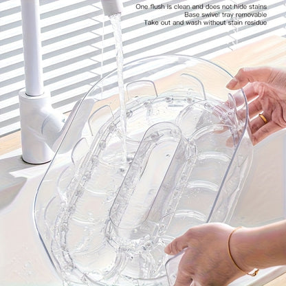 Rotating Kitchen Storage Tray Organizer – Clear Plastic Multi-Compartment Lazy Susan for Cabinet, Refrigerator & Countertop – Detachable Space-Saving Rotating Shelf for Pantry & Kitchen Organization