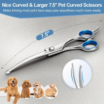 Kit de ciseaux de toilettage professionnels pour animaux 6 en 1 – Acier inoxydable 4CR revêtu de titane, bouts ronds de sécurité, universels pour droitiers et gauchers, ciseaux de toilettage robustes pour chiens, chats et tous les animaux