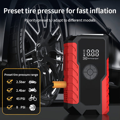 Démarreur de batterie portable 5000A avec compresseur d'air 150 PSI – Booster de batterie tout-en-un 10000mAh, port Type-C, lampe LED pour voitures essence et diesel 12V, camions, SUV et motos