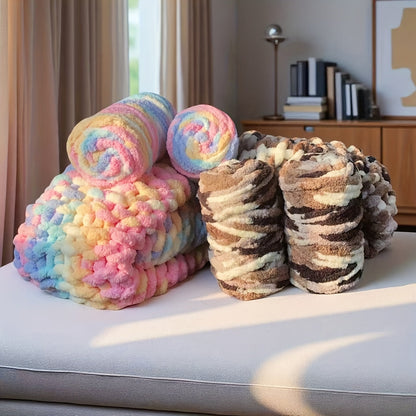 Fil chenille épais, 2 écheveaux de 500 g, laine pour tricot et crochet, rayé multicolore, polyester doux, extra épais, pelucheux, cadeau DIY pour femmes et hommes