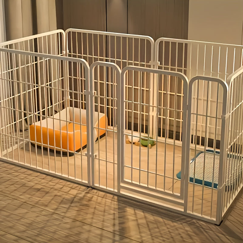 Enclos pour chien d’intérieur en acier inoxydable – Parc pour animaux multifonction avec zones de repos, de jeu et d’apprentissage de la propreté pour petits et moyens chiens, pré-assemblé pour une installation facile, noir ou blanc