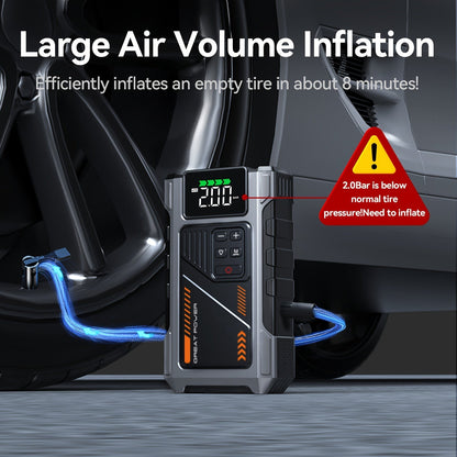 Démarreur de voiture portable 12V avec compresseur d'air en option - Booster de batterie d'urgence pour moteurs essence et diesel, compatible avec berlines, SUV, camions et tondeuses à gazon