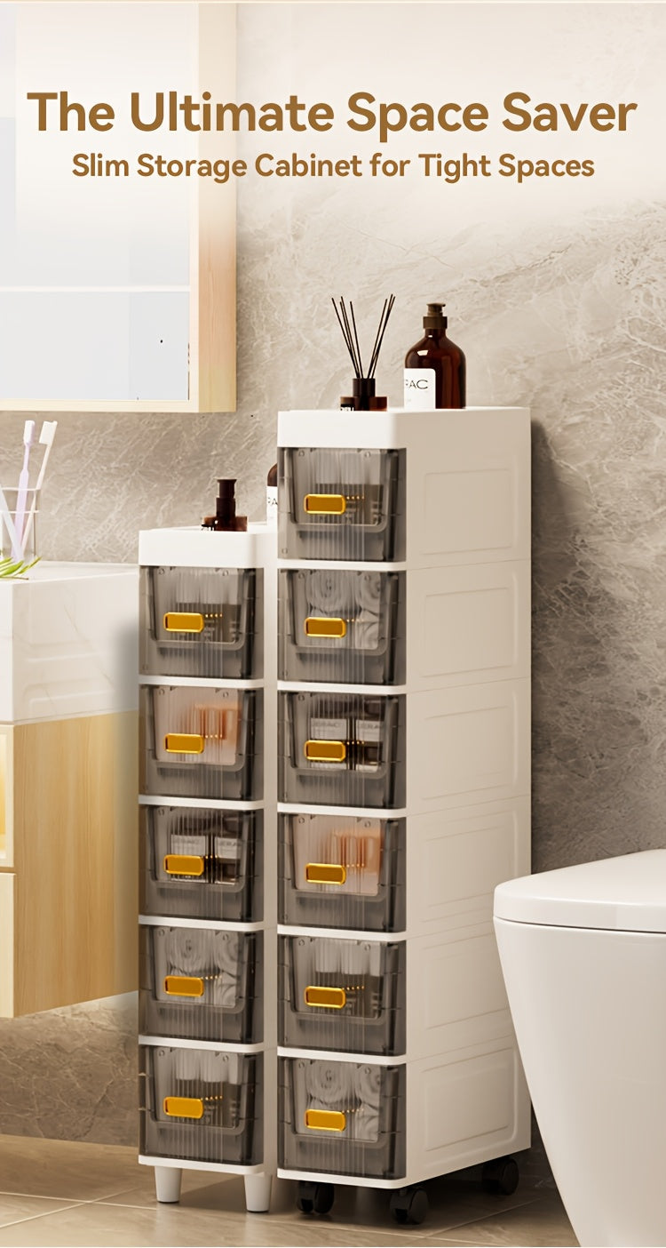 Meuble de rangement fin à roulettes avec tiroirs, organisateur en PP imperméable à 3, 4, 5 ou 6 niveaux pour salle de bain, cuisine, chambre, petits espaces – Tour de rangement étroite
