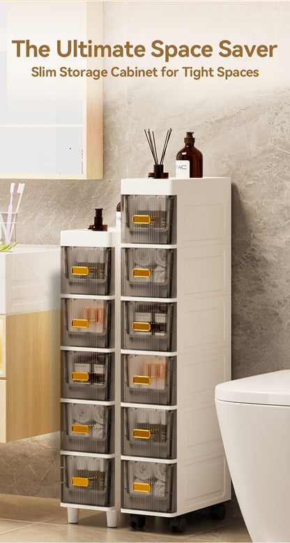 Meuble de rangement fin à roulettes avec tiroirs, organisateur en PP imperméable à 3, 4, 5 ou 6 niveaux pour salle de bain, cuisine, chambre, petits espaces – Tour de rangement étroite