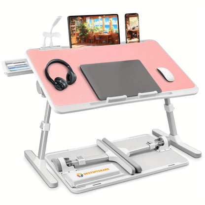 Plateau de lit pour ordinateur portable avec lampe USB, ventilateur et tiroir – Support d'ordinateur portable portable et réglable pour lit, canapé, bureau pour lire, écrire, manger, 10 couleurs et tailles