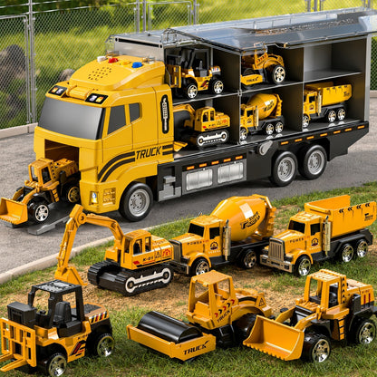 Ensemble de 13 véhicules de chantier avec camions moulés sous pression, tapis de jeu et transporteur – Coffret de jeu pour enfants de 3 ans et plus, cadeau idéal pour Noël et les anniversaires