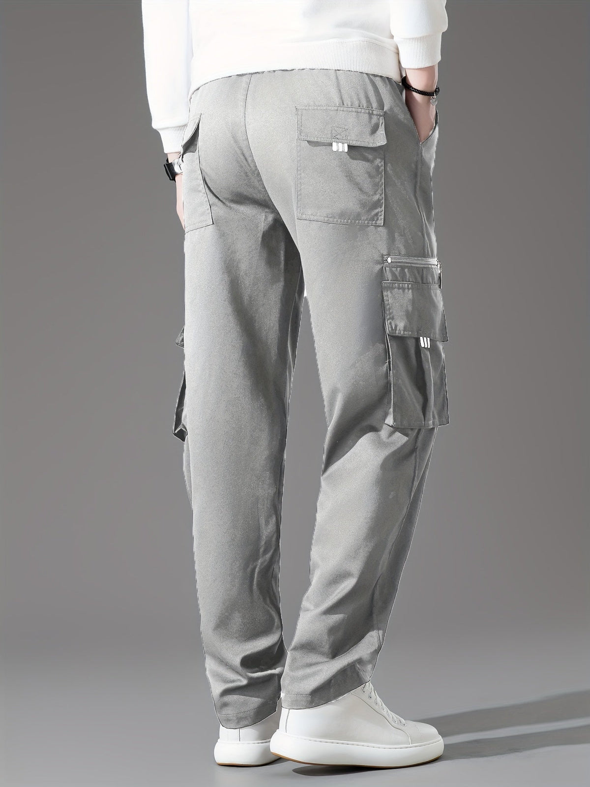 Lot de 3 pantalons cargo pour homme, coupe droite multipoches – Pantalon de randonnée en polyester tissé uni pour le printemps et l'automne, tailles S à XXXL, 9 combinaisons de couleurs