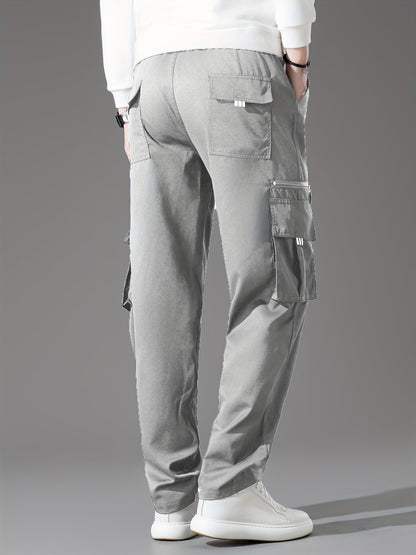 Lot de 3 pantalons cargo pour homme, coupe droite multipoches – Pantalon de randonnée en polyester tissé uni pour le printemps et l'automne, tailles S à XXXL, 9 combinaisons de couleurs