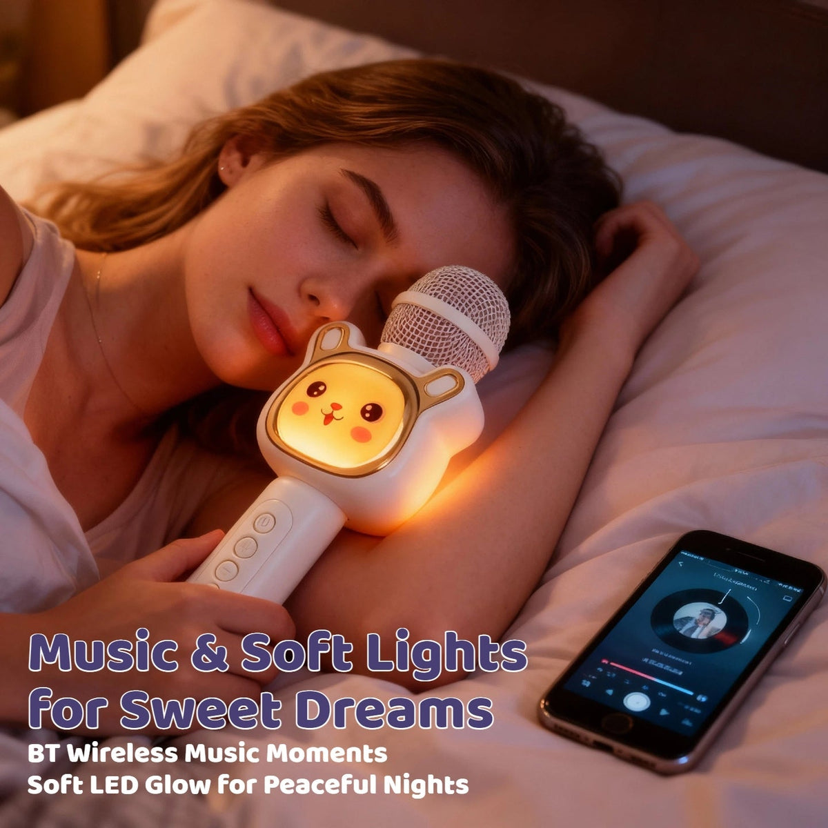 Microphone karaoké sans fil 5-en-1 avec haut-parleur intégré, lumières LED et changeur de voix – Micro de chant Bluetooth portable pour fêtes, réunions de famille, voyages et activités en plein air, 10 couleurs