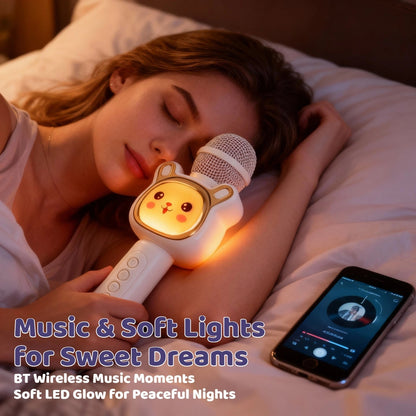 Microphone karaoké sans fil 5-en-1 avec haut-parleur intégré, lumières LED et changeur de voix – Micro de chant Bluetooth portable pour fêtes, réunions de famille, voyages et activités en plein air, 10 couleurs