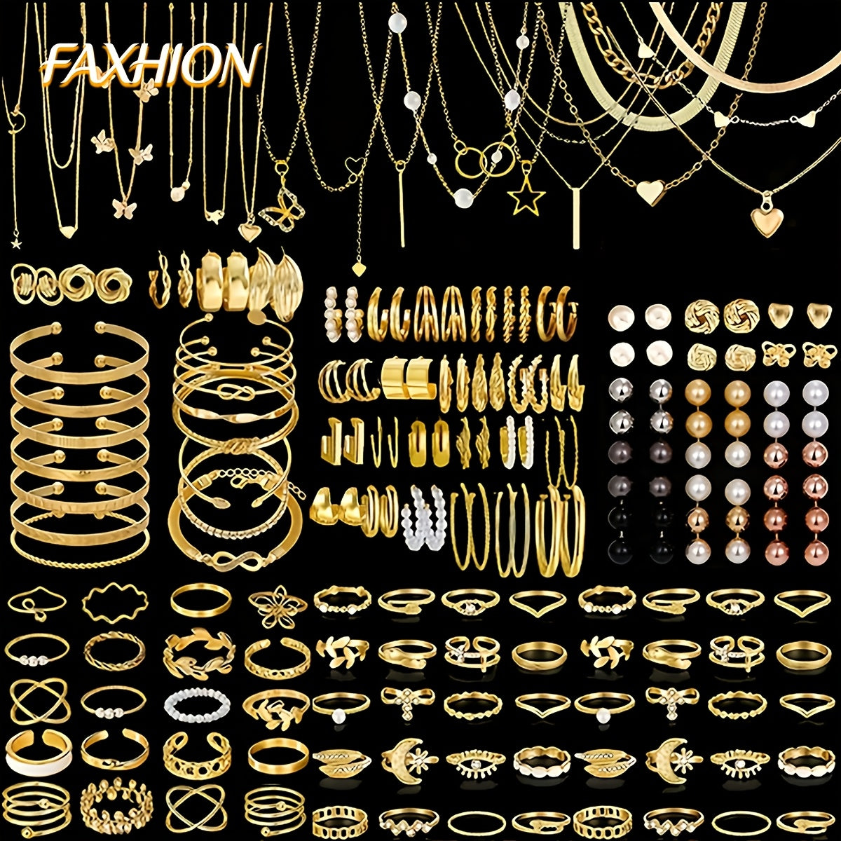 Parure de bijoux bohème pour femme 37-87 pièces – boucles d'oreilles, colliers, bagues et bracelets avec cœurs, torsades et papillons, style bohème minimaliste, ensemble multi-éléments pour le quotidien, les fêtes et les vacances