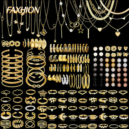 Parure de bijoux bohème pour femme 37-87 pièces – boucles d'oreilles, colliers, bagues et bracelets avec cœurs, torsades et papillons, style bohème minimaliste, ensemble multi-éléments pour le quotidien, les fêtes et les vacances