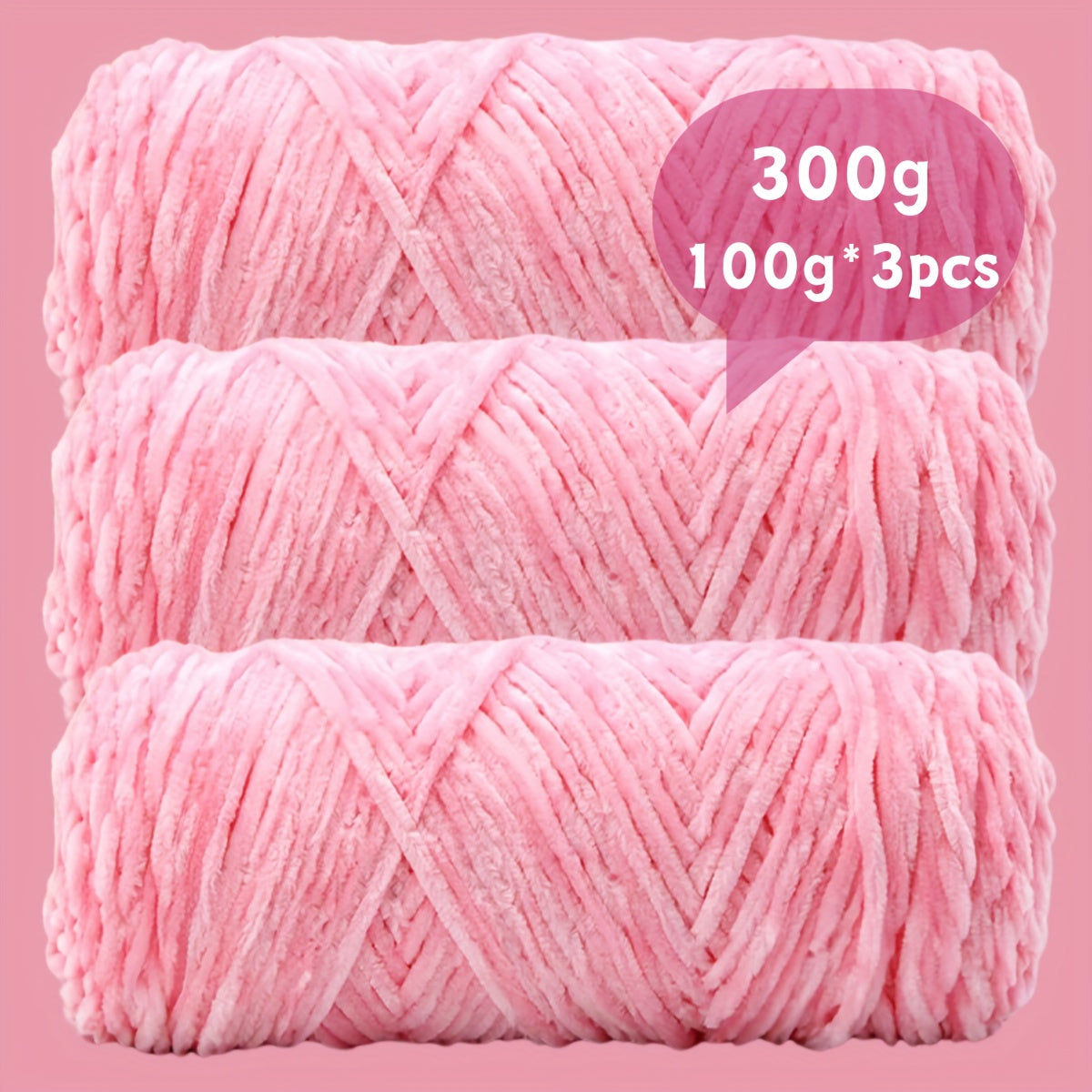 Fil chenille velours, lot de 3 pelotes de 300 g (3 x 100 g), laine douce et épaisse pour tricot et crochet, 47 couleurs, idéal pour débutants, artisanat de luxe pour pulls, écharpes, bonnets, poupées, sacs, amigurumi et projets DIY