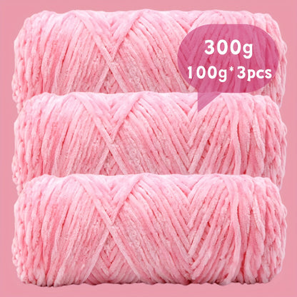 Fil chenille velours, lot de 3 pelotes de 300 g (3 x 100 g), laine douce et épaisse pour tricot et crochet, 47 couleurs, idéal pour débutants, artisanat de luxe pour pulls, écharpes, bonnets, poupées, sacs, amigurumi et projets DIY