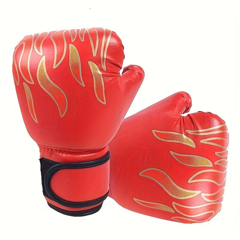 Gants de boxe pour enfants, garçons et filles – Gants d'entraînement jeunesse motif flamme pour sac de frappe, kickboxing, MMA, sparring et boxe thaï, cadeau de sport pour débutants (Rouge flamme / Bleu flamme)