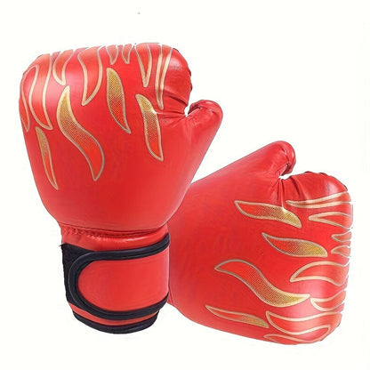 Gants de boxe pour enfants, garçons et filles – Gants d'entraînement jeunesse motif flamme pour sac de frappe, kickboxing, MMA, sparring et boxe thaï, cadeau de sport pour débutants (Rouge flamme / Bleu flamme)