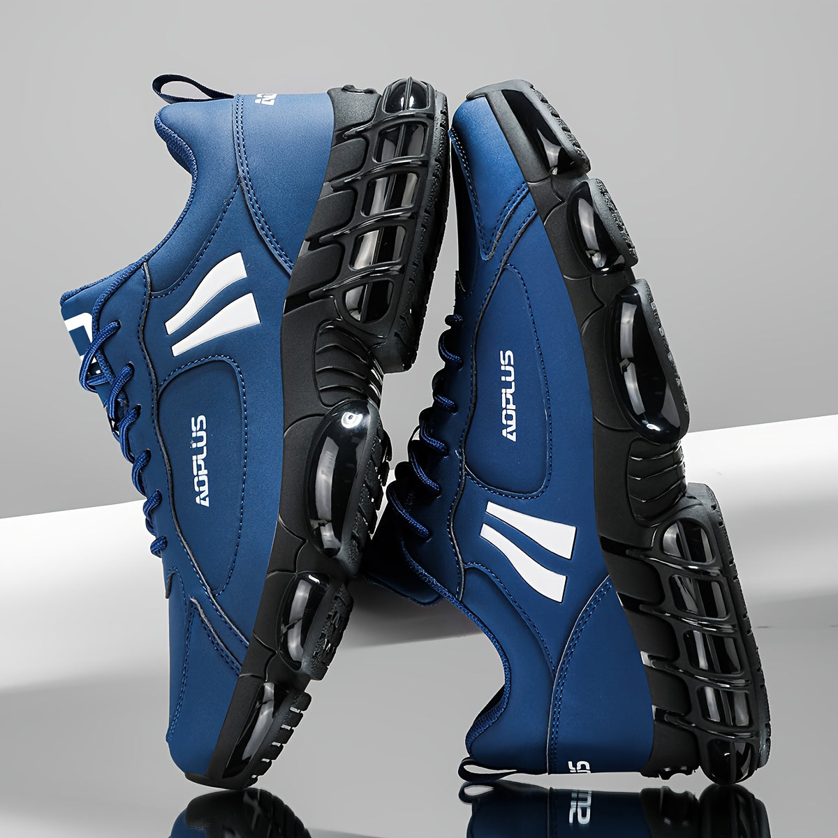 Baskets de course sur route pour hommes – Chaussures de sport à lacets, antidérapantes et résistantes à l'usure, baskets décontractées pour l'extérieur toutes saisons, bleu noir blanc, tailles US 6,5–13,5