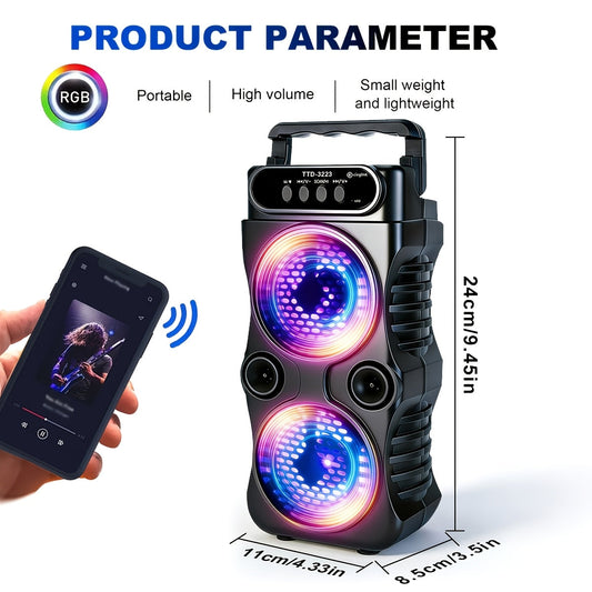 Enceinte de fête Bluetooth portable avec éclairage RVB, caisson de basses et radio FM – Prend en charge BT, TWS, USB, TF et entrée micro pour fêtes à la maison, rassemblements festifs et danse en intérieur, versions standard et améliorée