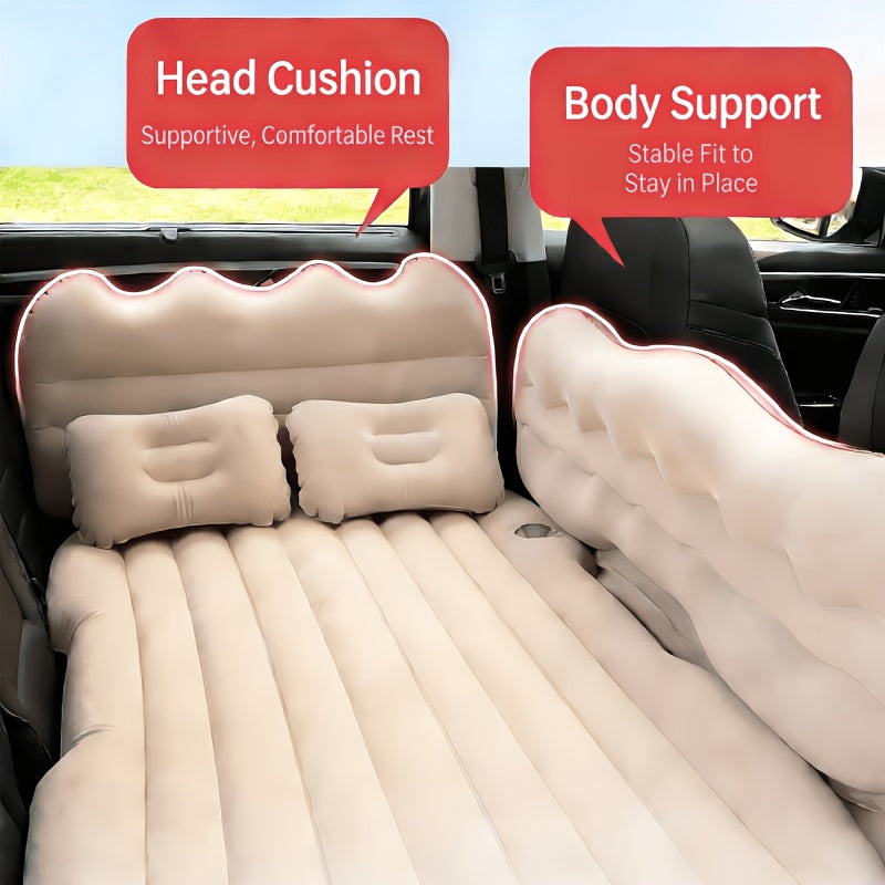 Matelas gonflable de voiture pour SUV et berline, matelas pneumatique floqué doux pour siège arrière, tapis de couchage pliable et portable pour camping, voyages et pique-niques – Pompe à air et sac de rangement inclus, noir, gris, beige, rose