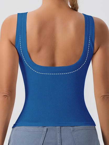 Women's Scoop Neck Tank Top Removable Chest Padding Slim Fit Casual Summer Sleeveless Top 8 Colors XS-XL