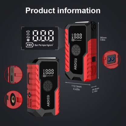 Démarreur de batterie portable 5000A avec compresseur d'air 150 PSI – Booster de batterie tout-en-un 10000mAh, port Type-C, lampe LED pour voitures essence et diesel 12V, camions, SUV et motos