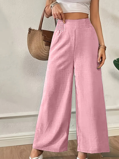 Pantalon large à taille haute pour femme, pantalon droit à taille élastique | Tenue élégante, décontractée, de bureau ou formelle, bleu clair, noir, bleu marine, rose, S M L XL XXL