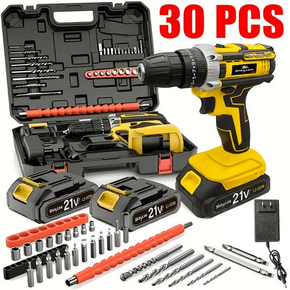Ensemble de perceuse sans fil 21V, 18 à 148 pièces | Perceuse-visseuse électrique rechargeable avec 2 batteries, embouts de vissage, outils à main et boîte à outils – Kit complet de réparation domestique pour bricolage, cadeau pour homme