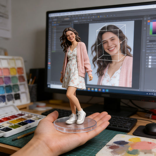 Figurine personnalisée, personnage de dessin animé peint à la main d'après votre photo, ornement de bureau 10 cm, décoration de bureau, cadeau d'anniversaire ou de fête.