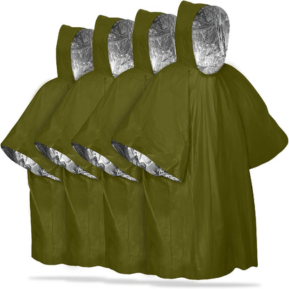 Poncho de pluie d'urgence réutilisable, lot de 4 et 14 – Conserve 90 % de la chaleur corporelle, imperméable et résistant aux intempéries, pour hommes, femmes et adultes, équipement de camping, de randonnée et de survie