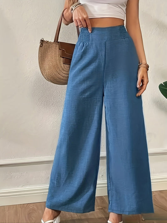 Pantalon large à taille haute pour femme, pantalon droit à taille élastique | Tenue élégante, décontractée, de bureau ou formelle, bleu clair, noir, bleu marine, rose, S M L XL XXL
