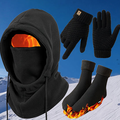 Ensemble thermique d'hiver 3/4 pièces, masque coupe-vent, gants tactiles, chaussettes en polaire épaisse, équipement grand froid pour snowboard, ski, randonnée, pêche sur glace – Lot d'accessoires d'extérieur chauds et légers