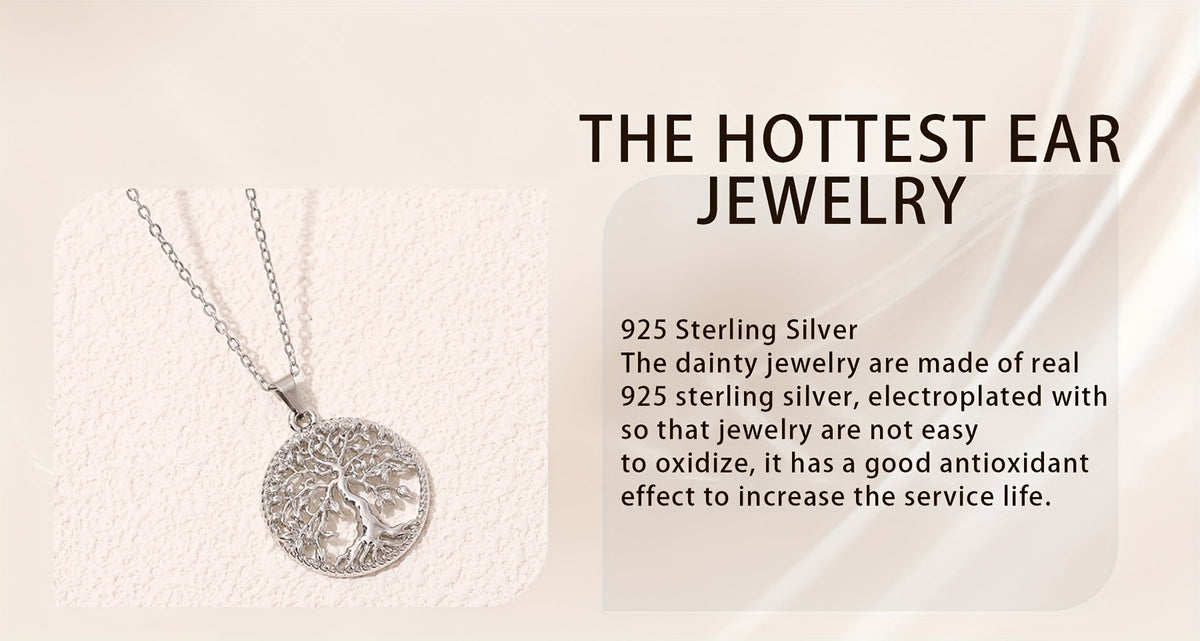 Collier pendentif Arbre de vie pour femme en argent sterling 925 – Style bohème vintage hypoallergénique, cadeau parfait pour elle, idéal pour les tenues décontractées et habillées