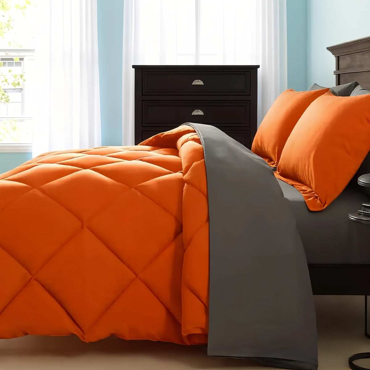 Ensemble de literie 7 pièces pour lit Queen/King – Parure de lit en microfibre douce à plis pincés, comprenant une couette, un drap-housse, un drap plat et 4 taies d'oreiller, ensemble de literie toutes saisons pour la maison et le dortoir