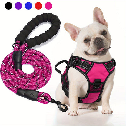 Ensemble harnais anti-traction et laisse pour chien – Harnais gilet réglable en tissu Oxford réfléchissant avec laisse à poignée rembourrée de 1,5 mètre pour chiens moyens à grands, boucles à dégagement rapide, tailles S à XL, 5 couleurs