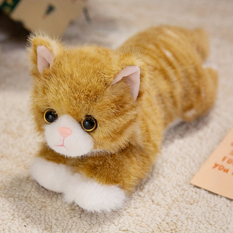 Peluche chat réaliste - adorable chaton en peluche pour enfants, poupée en peluche douce et réaliste disponible en 6 couleurs (marron, gris, orange, noir, noir et blanc, blanc), cadeau pour garçons et filles de tous âges