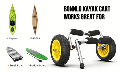 Chariot de transport pour kayak pliable Bonnlo en alliage d'aluminium moulé avec roues pleines de 10 po – Convient aux canoës, planches à pagaie, bateaux à fond plat, tapis flottants et embarcations