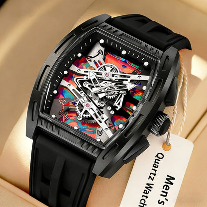 Montre quartz pour homme forme tonneau – Style rétro vintage, bracelet en silicone, montre élégante pour le travail, montre analogique de luxe pour homme disponible en 5 couleurs (blanc, noir, rouge, bleu, vert), cadeau d'anniversaire ou de fête pour lui