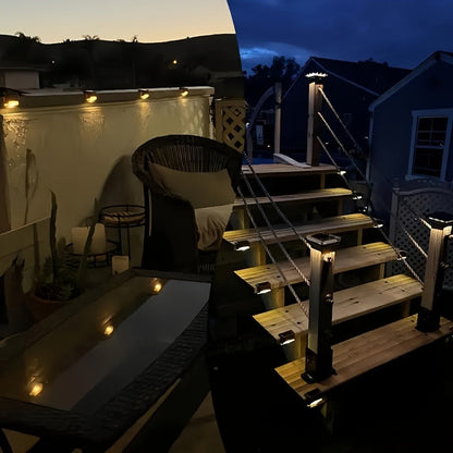 Lampes solaires LED pour terrasse, escaliers et marches d'extérieur, allumage/extinction automatique, 12 heures d'éclairage blanc chaud pour clôture, allée, patio, balcon et jardin – ABS résistant aux intempéries, lot de 8, 16 ou 32 – Aucun câblage requis
