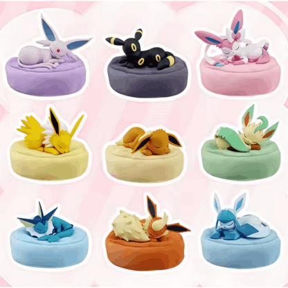 Ensemble complet de 9 figurines Pokémon Eevee endormi, sans doublons – Vaporeon, Flareon, Jolteon, Espeon, Umbreon, Leafeon, Glaceon, Sylveon, jouet de collection animé, cadeau pour enfants et fans, cadeau d'anniversaire ou de Noël