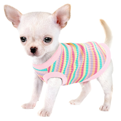 Débardeur doux à rayures côtelées pour petits chiens - T-shirt léger et respirant pour chiens de races XS à XXL, vêtement mignon disponible en 11 couleurs pour le quotidien (Chihuahua, Yorkshire, Poméranien)
