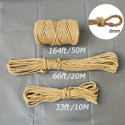 Corde de jute naturelle 6 mm x 20 m (65 pi), ficelle beige rustique pour travaux manuels, griffoirs pour chat, décoration intérieure, emballage et suspension - Cordon de jute décoratif robuste