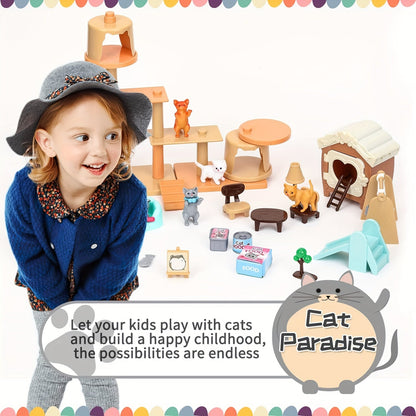 Ensemble de figurines de chat, jouets pour enfants - Centre de soins interactif pour chatons, jeu de rôle pour filles et garçons de 3, 4, 5 et 6 ans, ensemble de jeu réaliste avec accessoires, cadeau d'anniversaire pour les amoureux des chats